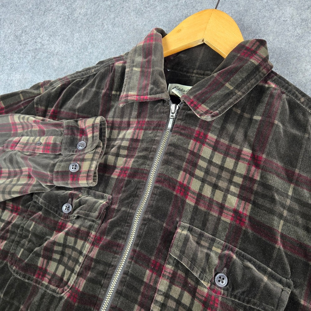 Eddie Bauer Plaid Velvet Pullover Womens Medium Brown 1/2 Zip Shirt Vintage